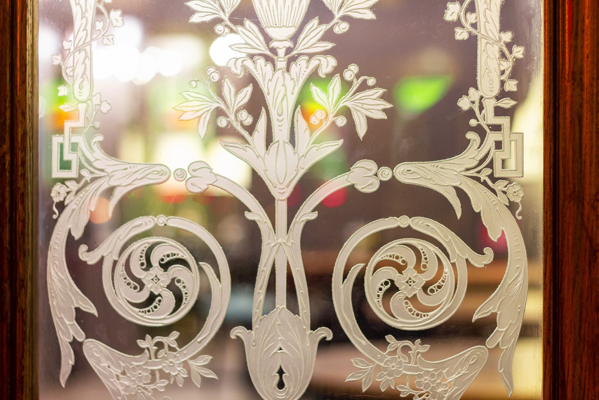 engraving stained glass window. retro style. pattern architecture